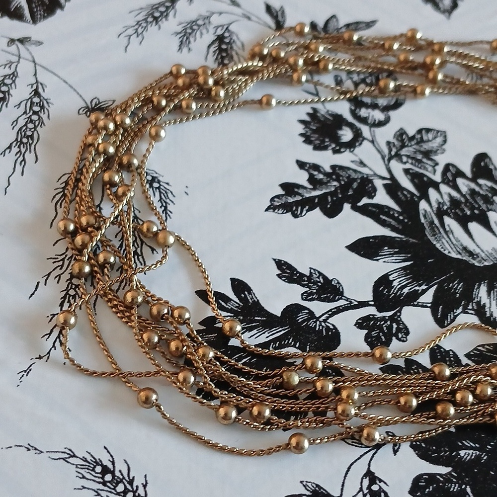 MONET Vintage Feminine Elegant Goldtone Mini Bead Multi-Strand Choker Necklace - Picture 10 of 10